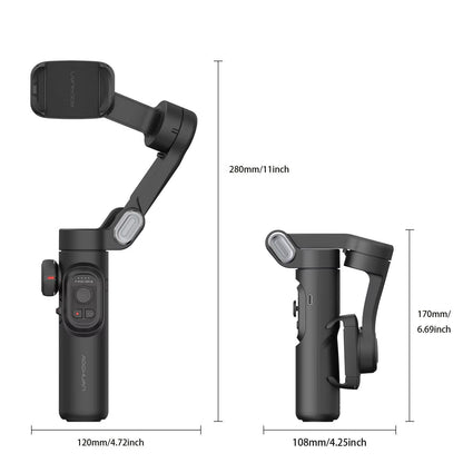 AOCHUAN 3-Axis Handheld Gimbal Stabilizer for Smartphones with Integrated Fill Light and Face Tracking for iPhone and Android - Ideal for TikTok and Vlogging