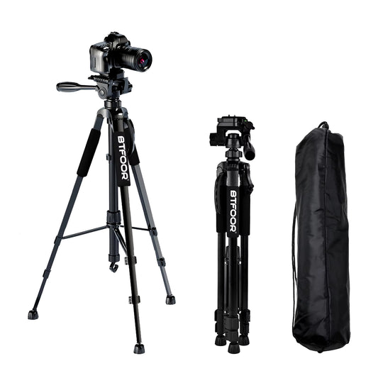 Aluminum 55” (140CM) Selfie Tripod Stand with Quick Release Plate and Pan Head for Canon Nikon DSLR and SLR Cameras