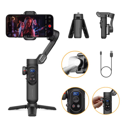 Smart Xpro Smartphone 3 Axis Gimbal Stabilizer - for Iphone and Android Smartphone Video Shooting with Fill Light