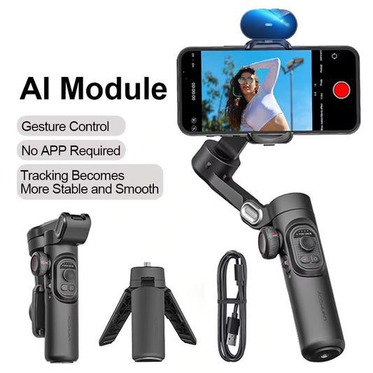 AOCHUAN 3-Axis Handheld Gimbal Stabilizer for Smartphones with Integrated Fill Light and Face Tracking for iPhone and Android - Ideal for TikTok and Vlogging