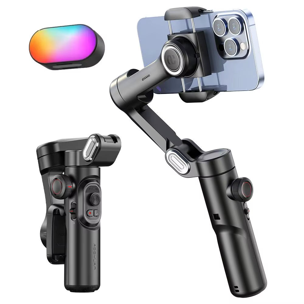 AOCHUAN 3-Axis Handheld Gimbal Stabilizer for Smartphones with Integrated Fill Light and Face Tracking for iPhone and Android - Ideal for TikTok and Vlogging