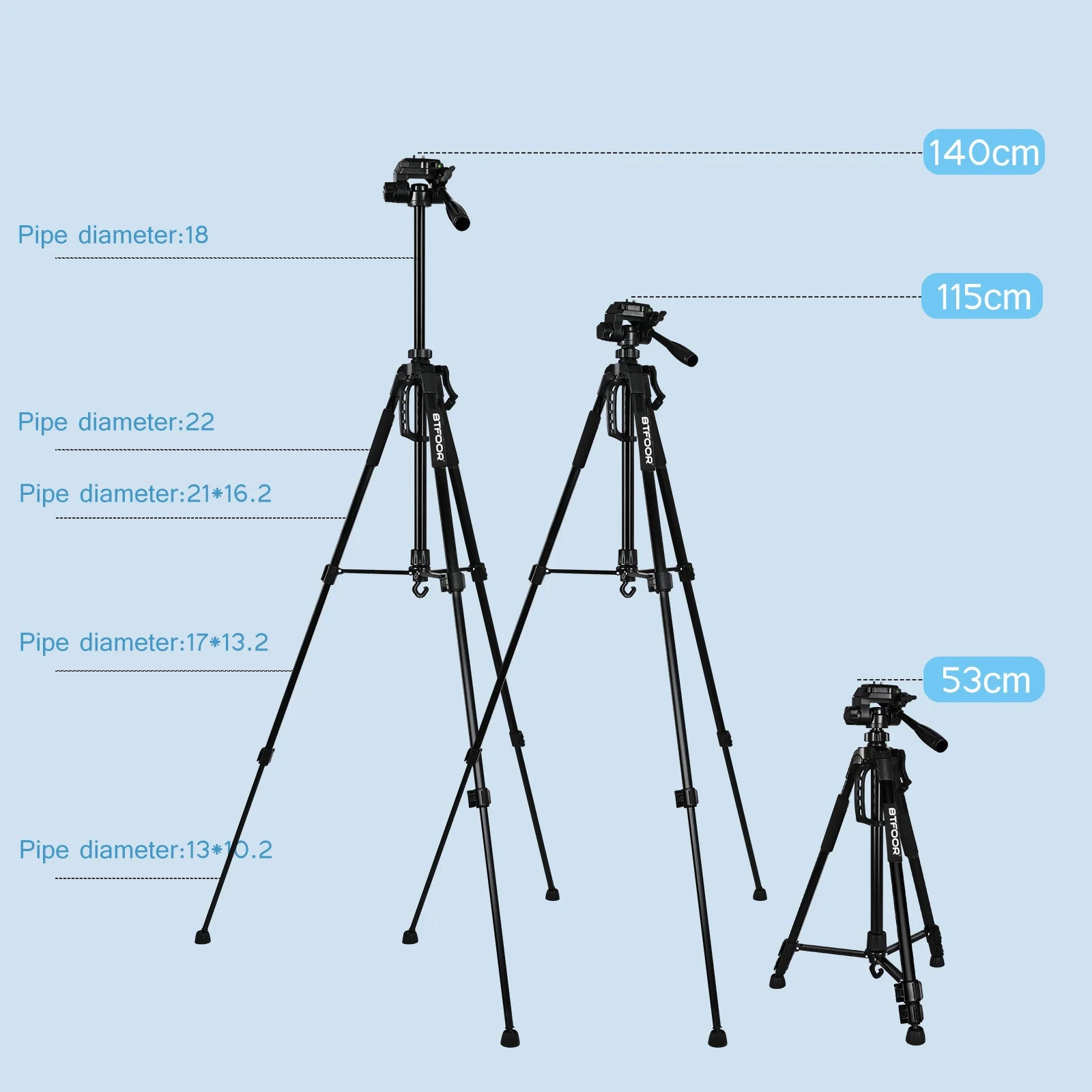 Aluminum 55” (140CM) Selfie Tripod Stand with Quick Release Plate and Pan Head for Canon Nikon DSLR and SLR Cameras