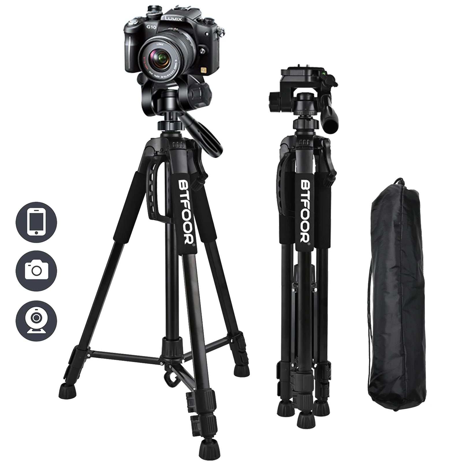 Aluminum 55” (140CM) Selfie Tripod Stand with Quick Release Plate and Pan Head for Canon Nikon DSLR and SLR Cameras