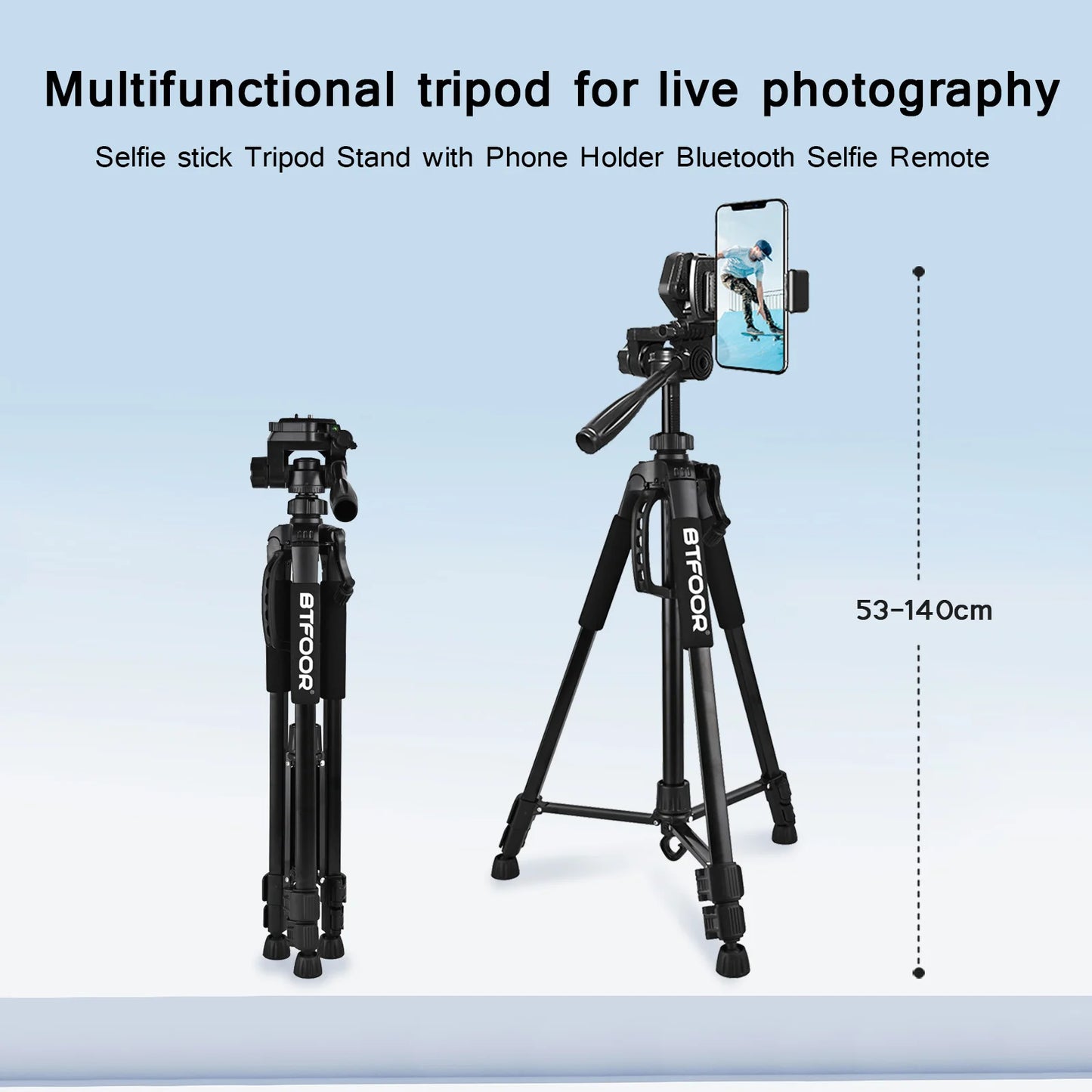 Aluminum 55” (140CM) Selfie Tripod Stand with Quick Release Plate and Pan Head for Canon Nikon DSLR and SLR Cameras